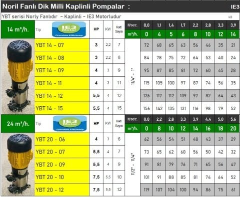 VORTEX YBT 14-09  4 HP 380V  ÇOK KADEMELİ NORİL FANLI DİK MİLLİ KAPLİNLİ POMPA