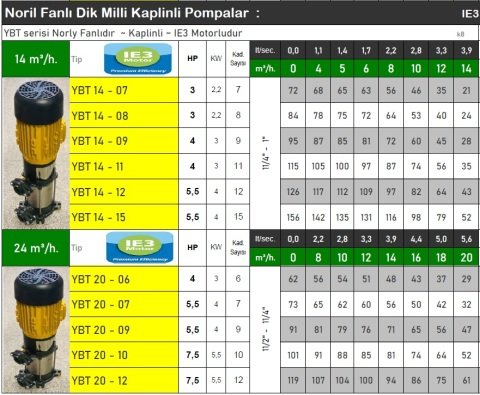 VORTEX YBT 14-11  4 HP 380V  ÇOK KADEMELİ NORİL FANLI DİK MİLLİ KAPLİNLİ POMPA