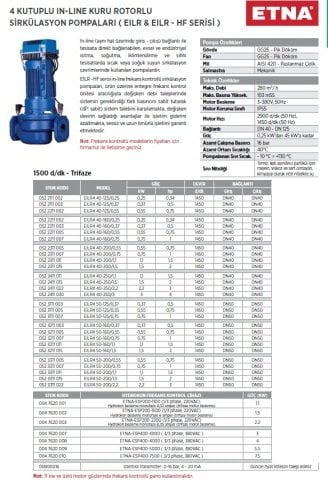 Etna EILR4 50-250/2.2    3Hp 380V  4 Kutuplu İnline Kuru Rotorlu Sirkülasyon Pompa