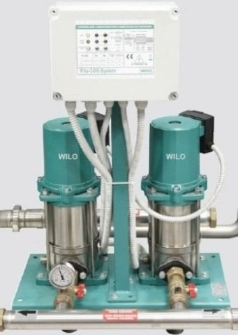 WİLO  COE2-MVIS205 - 380V - 2X1.5 HP - ÇİFT POMPALI, DİKEY MİLLİ, ÇOK KADEMELİ, ISLAK ROTORLU, KOMPLE PASLANMAZ ÇELİK, TRIFAZE, SESSİZ, PAKET HİDROFOR