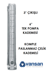 VANSAN VSP SS 06030/42 - 50 HP 6'' İNÇ PASLANMAZ ÇELİK DALGIÇ POMPA KADEMESİ (TEK KADEME)