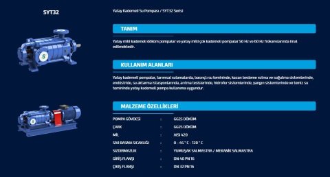 SUMAK SYT 32/10 20 HP 380W YATAY MİLLİ KADEMELİ POMPA(2900 d/d)
