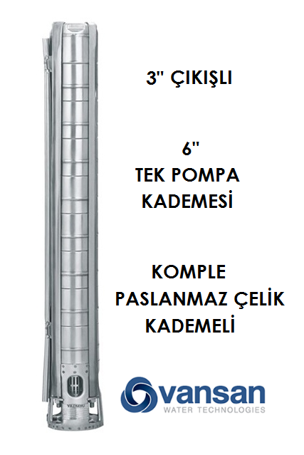 VANSAN VSP SS 06030/47 - 60 HP 7'' İNÇ PASLANMAZ ÇELİK DALGIÇ POMPA KADEMESİ (TEK KADEME)