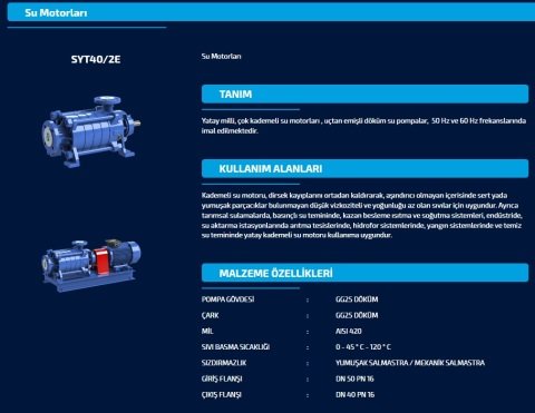SUMAK SYT 40/3E 15 HP 380W YATAY MİLLİ KADEMELİ POMPA
