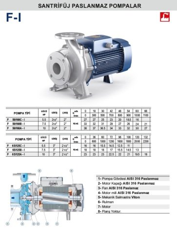 F 50/160C-I 5.5 HP 380V FLANŞLI PASLANMAZ SANTRİFÜJ POMPA