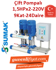 SUMAK SHM6B 150/8 2x1.5hp 220V Çift Pompalı Dik Kademeli Paket Hİdrofor (9Kat-24Daire)