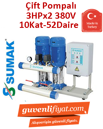 SUMAK SHT8B 300/8 2x3hp 380V Çift Pompalı Dik Kademeli Paket Hİdrofor (10Kat-52Daire)