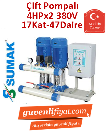 SUMAK SHT8B 400/10 2x4hp 380V Çift Pompalı Dik Kademeli Paket Hİdrofor (10Kat-52Daire)