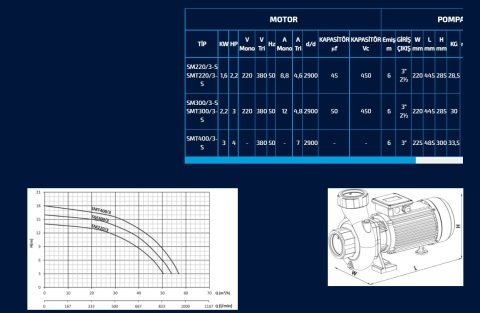 SUMAK SM 220/3-S  2.2HP 220V  SICAK SU SANTRİFÜJ POMPA