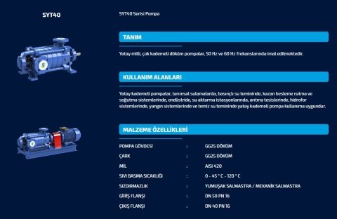 SUMAK SYT 40/2   7.5kW   380V  YATAY MİLLİ KADEMELİ POMPA