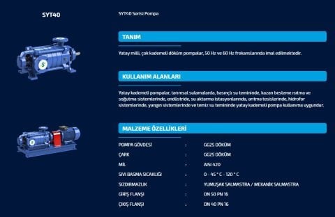 SUMAK SYT 40/6   22kW   380V  YATAY MİLLİ KADEMELİ POMPA