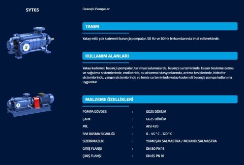 SUMAK SYT 65/2   37kW   380V  YATAY MİLLİ KADEMELİ POMPA