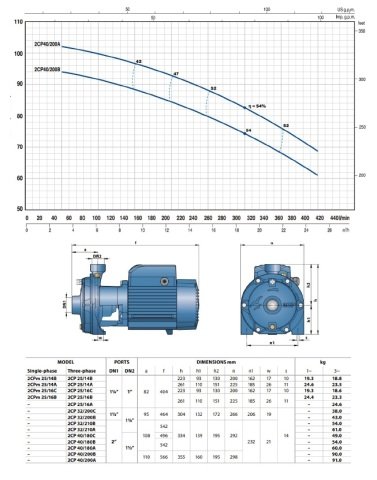 PEDROLLO 2CP 25/14A 2HP 380V ÇİFT FANLI SATRÜFÜJ POMPA