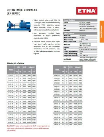 Etna EA 65-16     2Hp 380V  Uçtan Emişli Santrifüj Pompa