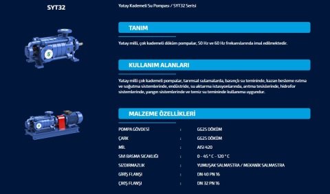 SUMAK  SYT 32/6   1.5kW 380V   YATAY MİLLİ KADEMELİ  POMPA (1450 d/d)