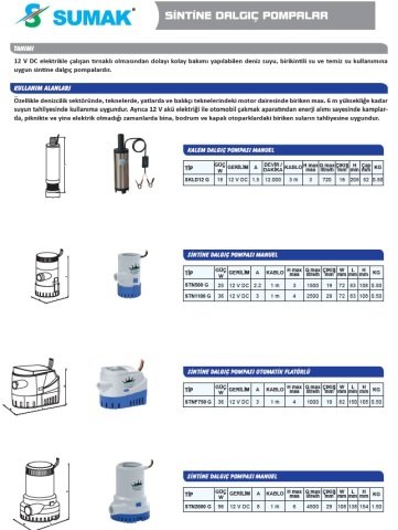 SUMAK STN1100 G 36W 12V Sintine Dalgıç Pompa