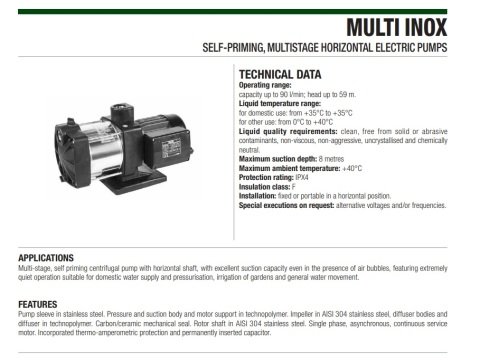 Dab  MULTI  INOX 4 M    0.75kW  220V  Komple Paslanmaz Çelik  Yatay Çok Kademeli Pompa