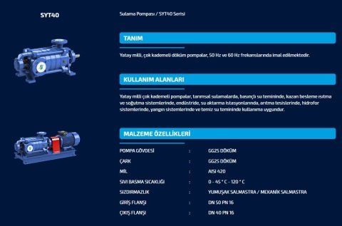 SUMAK  SYT 40/12   7.5kW 380V   YATAY MİLLİ KADEMELİ  POMPA (1450 d/d)