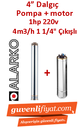 ALARKO 4SDM4/10 DMD 1Hp 220v 1 1/4'' Çıkışlı 4'' Derin Kuyu Sondaj Motor + Pompa