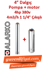 ALARKO 4SD4/32 DMD 4Hp 380v 1 1/4'' Çıkışlı 4'' Derin Kuyu Sondaj Motor + Pompa