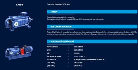 SUMAK  SYT 80/6   30kW 380V   YATAY MİLLİ KADEMELİ  POMPA (1450 d/d)