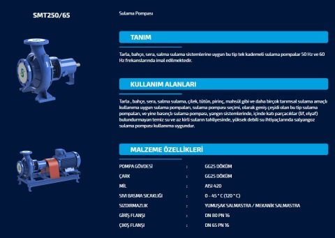 Sumak SMT250/65     45 kW  380V   Tek Kademeli Salyangoz Gövdeli Pompa (2900 d/d)