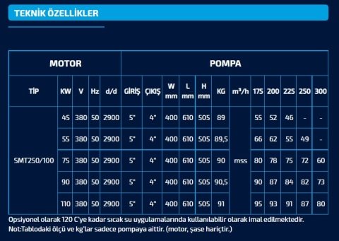 Sumak SMT250/100     45 kW  380V   Tek Kademeli Salyangoz Gövdeli Pompa (2900 d/d)
