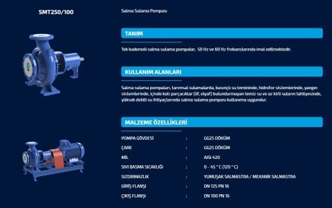 Sumak SMT250/100     55 kW  380V   Tek Kademeli Salyangoz Gövdeli Pompa (2900 d/d)