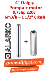 ALARKO 4SDM6/6 DMD 0.75Hp 220v 1 1/2'' Çıkışlı 4'' Derin Kuyu Sondaj Motor + Pompa