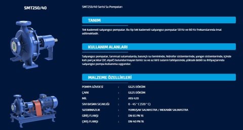 Sumak SMT250/40     1.5 kW  380V   Tek Kademeli Salyangoz Gövdeli Pompa (1450 d/d)