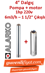 ALARKO 4SDM6/8 DMD 1Hp 220v 1 1/2'' Çıkışlı 4'' Derin Kuyu Sondaj Motor + Pompa