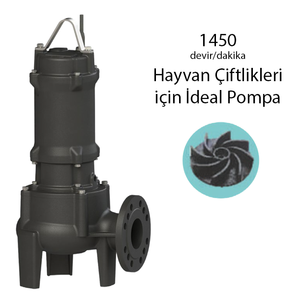 WATER SOUND 100U43.7K100 5HP 3.7Kw 380V DÖKÜM GÖVDELİ YÜKSEK DEBİLİ ATIK SU POMPASI