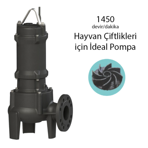 WATER SOUND 100U43.7K100 5HP 3.7Kw 380V DÖKÜM GÖVDELİ YÜKSEK DEBİLİ ATIK SU POMPASI