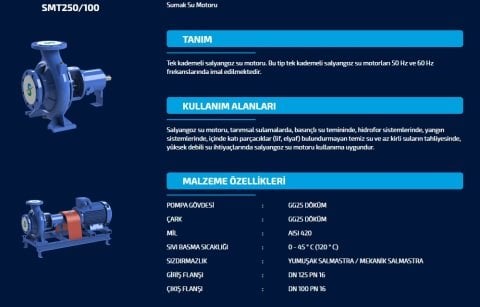Sumak SMT250/100    11 kW  380V   Tek Kademeli Salyangoz Gövdeli Pompa (1450 d/d)