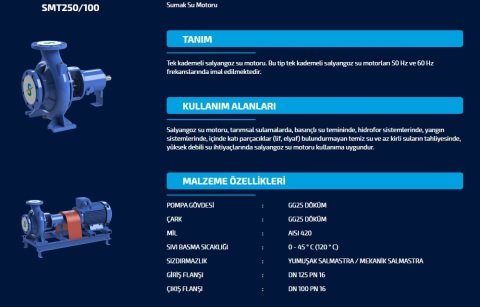 Sumak SMT250/100    15 kW  380V   Tek Kademeli Salyangoz Gövdeli Pompa (1450 d/d)