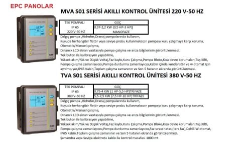 EPC TOU S01 SERİSİ - IP 65-  15 KW (20 HP)TRİFAZE 380V-50 HZ  TEK POMPALI PANO - AKILLI KONTROL ÜNİTESİ (Dalgıç pompa, hidrofor ve drenaj pompalarında kullanım.)