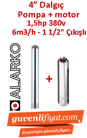 ALARKO 4SD6/11 DMD 1.5Hp 380v 1 1/2'' Çıkışlı 4'' Derin Kuyu Sondaj Motor + Pompa