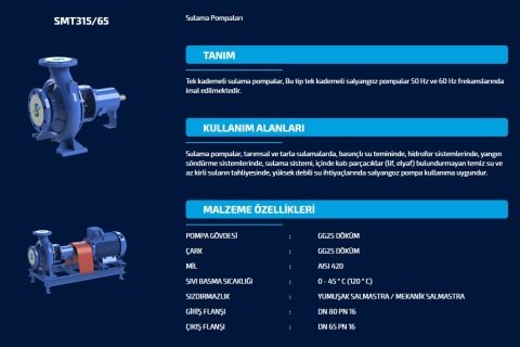 Sumak SMT315/65    11 kW  380V   Tek Kademeli Salyangoz Gövdeli Pompa (1450 d/d)