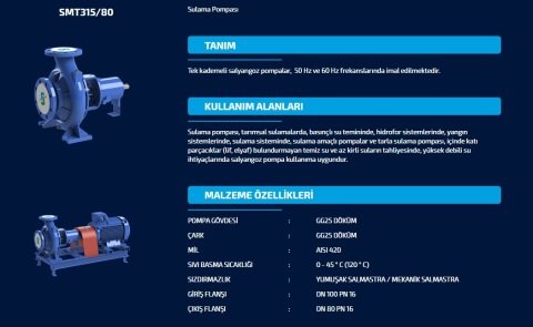 Sumak SMT315/80    11 kW  380V   Tek Kademeli Salyangoz Gövdeli Pompa (1450 d/d)