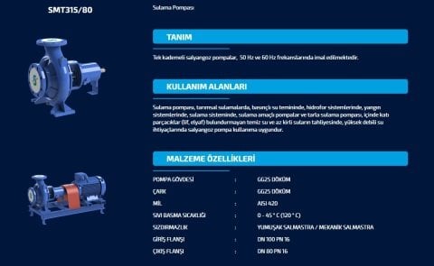 Sumak SMT315/80    15 kW  380V   Tek Kademeli Salyangoz Gövdeli Pompa (1450 d/d)