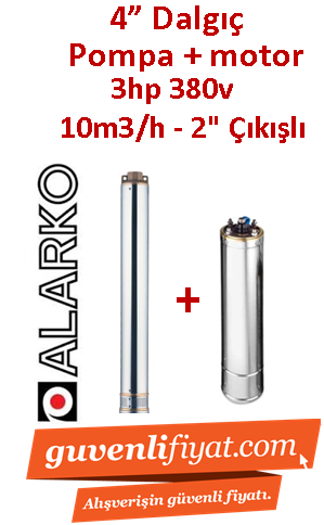 ALARKO 4SD10/14 DMD 3Hp 380v 2'' Çıkışlı 4'' Derin Kuyu Sondaj Motor + Pompa
