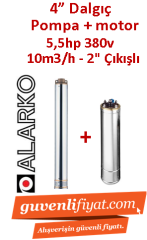ALARKO 4SD10/22 DMD 5.5Hp 380v 2'' Çıkışlı 4'' Derin Kuyu Sondaj Motor + Pompa