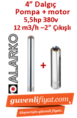 ALARKO 4SD12/20 DMD 5.5Hp 380v 2'' Çıkışlı 4'' Derin Kuyu Sondaj Motor + Pompa