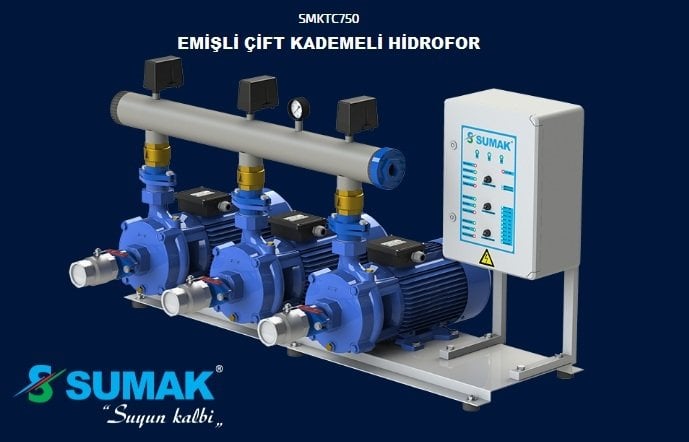 Sumak SMKTC750/2     3X5.5 kW  380V  Üç Pompalı Emişli Çift Kademeli Yatay Hidrofor