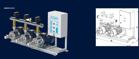 Sumak SMINOX12C300/3 T    3X2.2 kW  380V  Üç Pompalı Emişli  Kademeli Paslanmaz Yatay Hidrofor