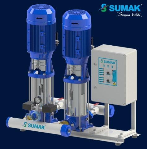 Sumak  SHTPD16 B  550/10   2X4 kW  380V  Çift Pompalı Düşey Milli Paslanmaz Çark ve Difüzörlü Hidrofor (Krom Hidrofor)