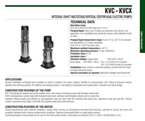 Dab  KVCX  30-80 T      1 kW  380V   Dikey Milli Çok Kademeli Santrifüj Pompa