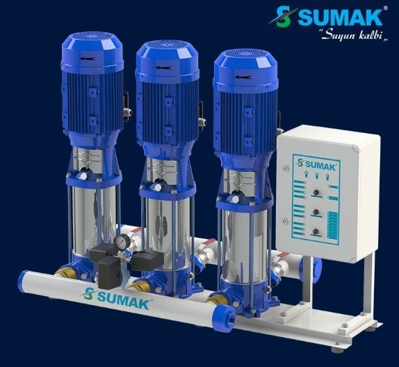 Sumak  SHTPD16 C  750/14   3X5.5 kW  380V  Üç Pompalı Düşey Milli Paslanmaz Çark ve Difüzörlü Hidrofor (Krom Hidrofor)