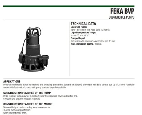 Dab  FEKA  BVP 700 M-A    0.7kW  220V   Atık Su Dalgıç Pompa