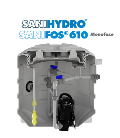 SANİHYDRO SANİFOS 610 2 VX S - ÇİFT POMPALI (VORTEX) ÇARKLI MONOFAZE ATIK SU TAHLİYE İSTASYONU